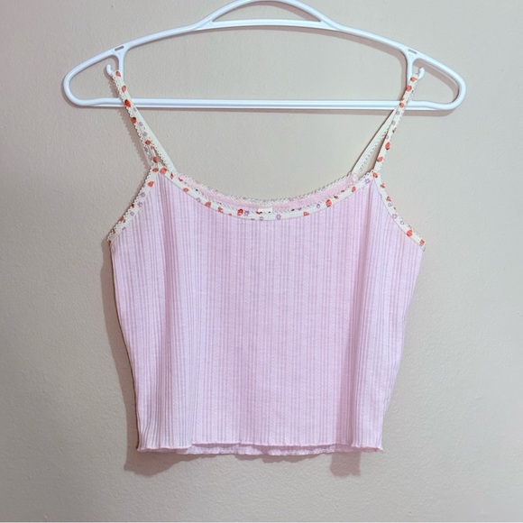 Cotton On Body Cropped Pointelle Baby Pink Cami w Strawberry Print Straps - Picture 2 of 10